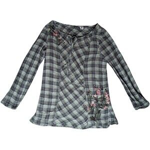 Eddie Bauer Plaid Floral Shirt Size Women's Medium